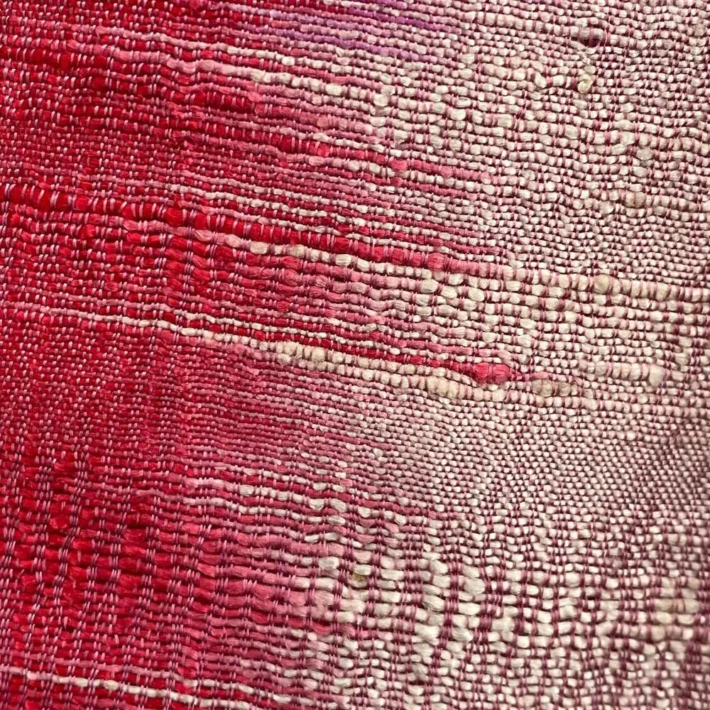 Raw Silk Scarf Textured Weave Tie Dye Fringed Ikat Rectangular Wrap Shawl Red